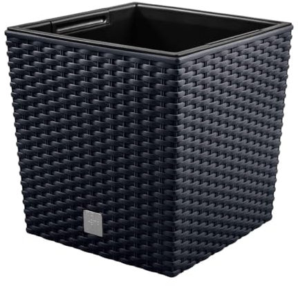 magubo Pflanzkübel in Rattan-Optik, inkl. Einsatz, quadratisch - Übertopf Groß für Haus und Garten, Moderner Blumentopf, Blumenkübel in Premium-Qualität (Anthrazit, 200)