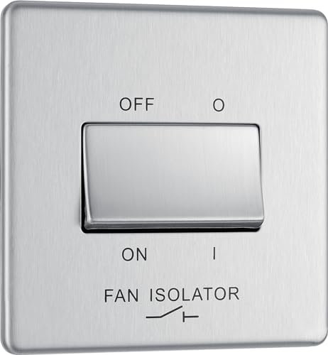 Newlec British General FBS15 Nexus Flatplate Screwless Brushed Steel 10A 3 Pole Fan Isolator Switch