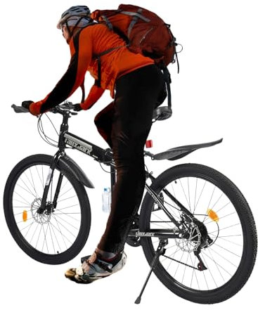 Donened 26 Zoll Klappbar Mountainbike, 21-Gang Faltbare Fahrrad mit Scheibenbremsen vorne und hinten, Vollfederung MTB für Jugendliche Erwachsene (Schwarz, Weiß)