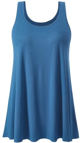 Vislivin Tank Tops for Women Built in Bra Vest Top Pleated Loose Fit Bra Camisole Casual Flowy S-XXXXL Blue-M