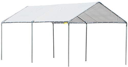 Outsunny Cochera Exterior 3x6 m Carpa Garaje para Coche Impermeable con Toldo de Tela PE y Marco de Acero Galvanizado Pabellón Gazebo para Jardín Patio Blanco