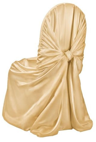 Odot Satin Esstisch Stuhlhussen, Hochzeit Stühlen Set 1/2/4 er Set, Fliege Stuhlhussen Hussen Waschbarer Stuhlbezug Weich und Zart Sesselbezug für Bankett, Hotel (Gold,4er Set)