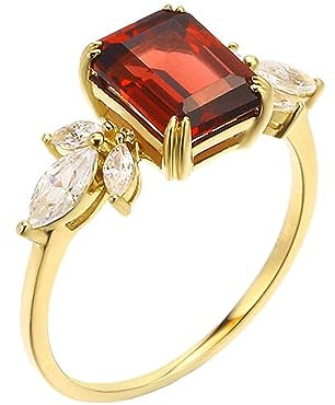 Whoiy Gold Ring Frauen 750 Granat Zierlich Verlobungsringe Echt 18K Gelbgold Ehering für Damen Gr. 51 (16.2)