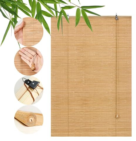 JkXuberant Raffrollos Rollo Bambus Rollos Outdoor Bambusrollo Aussenbereich Sichtschutz Sonnenschutz Jalousien 55 80 95 105 120 140 150 160 180cm Breit für Terrasse Tür Garten Wohnzimmer