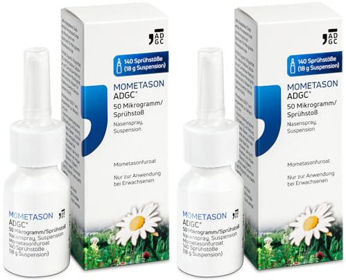 MOMETASON ADGC® 2x18g – Heuschnupfenspray m. 280 Sprühstößen – Nasenspray zur Linderung von Allergie Symptomen wie Schnupfen, verstopfter, laufender Nase, Juckreiz und Niesen - macht nicht müde