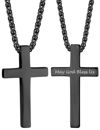 Bandmax Kette Mit Kreuz Edelstahlkette Personalisierte Kette Kreuz Kette Damen Kubanische Halskette Kette Jungs 55CM Schwarz Kette Personalisierter Schmuck