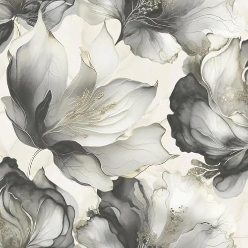 Muriva Elysian Floral Flowers Petal Pastel Abstract Metallic Wallpaper Feature Wall 10m Roll (Black and Gold 212502)
