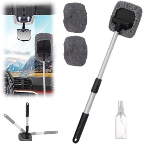 Windshield Window Cleaner Tool, Windshield Wow Magnetic Car Window Cleaner,Expandable Car Window Cleaner with Reusable Microfiber Pads and Spray Bottles,Cleaning Supplies for Car & Home (1Set)