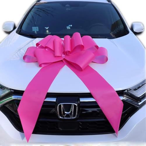 Chexin Riesige Rosa Autoschleife 58.4 cm,Große Rosa Schleife für Auto Fahrrad Weihnachten Große Geschenk Hochzeit Neues Haus Party Feier,Magnetische Autoschleife mit 185 cm Bänder - Hält mit Saugnapf