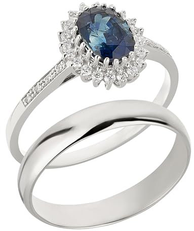 Ardeo Aurum Trauringe Paar aus 375 Gold Weißgold mit 1,6 ct Saphir mit 0,24 ct Diamanten