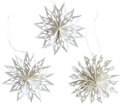 Paperholic - 3 Stück Papiersterne Schneeflocke Stern Papier (3X klein Ø ca. 11 cm) mit Aufhänger, Papierornamente Weihnachten Weihnachts-Deko Fair Trade