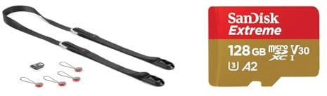 Peak Design Leash Kameragurt (Schwarz) für Systemkameras und kleinere DSLRs (L-BL-3) & SanDisk Extreme microSDXC UHS-I Speicherkarte 128 GB + Adapter