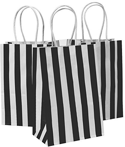 Ronvir 50 Stück Geschenktüten Klein, Kraftpapiertüten Papiertüten mit Henkel Schwarz Gestreift für Hochzeit, Party, Giveaways, Einkaufstüten, Kindergeburtstag, Weihnachten, Feiern, 14x8x21cm