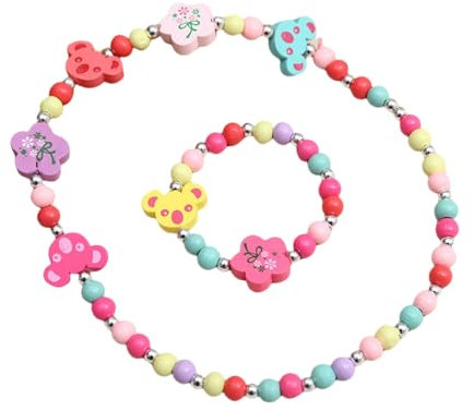 Damaiyyy Holz Kinder Schmuck Set,Koala Freundschaftsarmband Koala Perlen Halskette und Armband Geschenk für Mädchen Geburtstag Party Dress Up Kostüm Zubehör