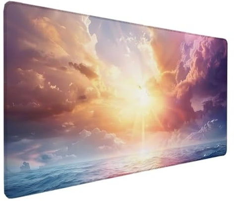 Tapis de Souris XXL 700x300MM, Tapis de Souris Gamer Jaune Tapis de Bureau OcéAn Mouse Pad Antidérapant Étanche, Bords Cousus Tapis de Bureau Gaming pour la Bureau, Jeux, Maison Déco Cadeau 2-4