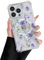 DEFBSC Magnetic Case for iPhone 14 Pro [Compatible with Magsafe], Clear Floral Flower Print Design Flexible Acrylic Bumper Protective Shockproof Case for iPhone 14 Pro - Purple Cosmos