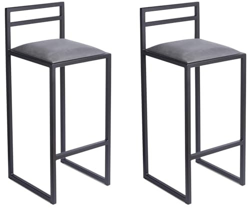 FERRO modern design Barhocker 2er Set Schwarz mit Lehne 95 cm - Metall Barstuhl mit Gepolstertem Sitz - Loft Style