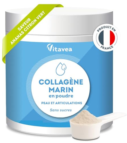 Collagene Marino in Polvere con Vitamina C - 10000 mg Peptidi di Collagene di Pesce - Collagene Idrolizzato - Collagene da Bere - Articolazioni - Anti-Age Pelle - Aroma Limone e Lime - Vitavea
