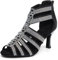 Scarpe da Ballo Latino Donna Salsa e Bachata Tango Valzer da Sala Nero Stivali da Ballo Tacco 7,5 cm per Ballare con Punta Aperta, 37.5 EU