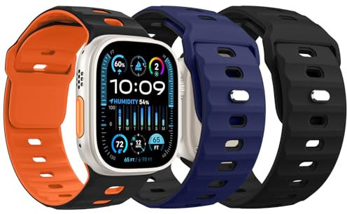 MoKo 3Pack Ocean Band Compatible with Apple Watch Ultra 2 Band 49mm 46mm 45mm 44mm 42mm for Men Women, Silicone Replacement Strap Sport Wrist band for iWatch Series 10 9 8 7 6 5 4 SE Ultra 2, 3Pack B
