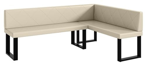 MEBLINI Eckbank für Esszimmer - Küchenbank - Essecke - Sitzecke Küche - ERIC - U-Beine 142x196x87cm Rechts - Creme Kunstleder