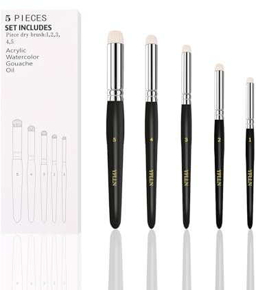 Dry Brush Miniature Painting Drybrush Set, 5 Sizes Miniature Paint Brushes for for Advanced & Professional Art for Tabletop & Wargames Miniature Watercolor Oil Painting(Black)