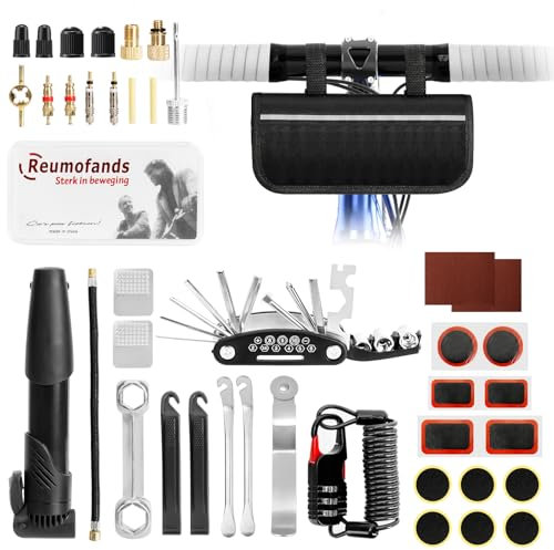 Hossom Cykelverktygssats, 40 st cykelreparationssats, cykelverktyg med minipump, 16-i-1 cykel multiverktyg, 12 cykellappar, bennyckel, saddle väska, cykellås för resor