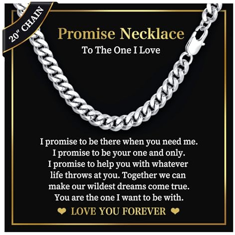 Mens Chain Necklace Gifts for Men - 8mm Cuban Chain Necklace I Love You Gift for Him, Men's Jewellery Present for Man Husband Boyfriend Dad Birthday Valentines Day Promise, Mens Gifts Father's Day