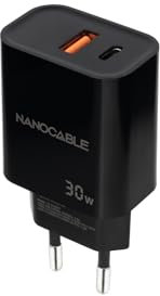 Nanocable Cargador USB-C/PD+USB-A/QC 30W Negro