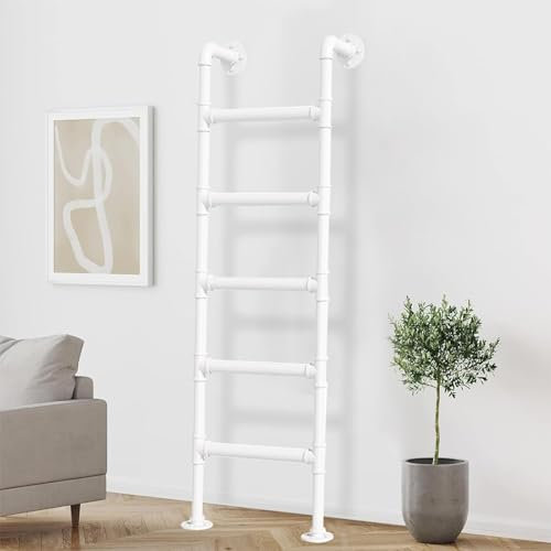 KHLMSRXJ Wall Mounted Metal Loft Bed Ladder, 120cm 140cm 150cm 160cm 165cm Basement Egress Ladder Safety Replacement Ladders for Indoor Outdoor Climbing Ladders - White(155cm/61in)