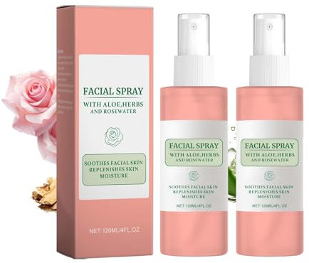 2 Flaschen Facial Spray With Aloe,Rose Water Toner,Hautberuhigendes Rosenwasser Spray GesichtHerbs & Rosewater - For All Skin Types 120ml