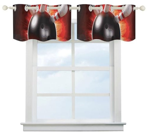 BWQMNT Curtain Valance Kitchen Curtains Heat Insulation Sun Protection Bowling Ball Printed Shower Curtain 2 Panels Set