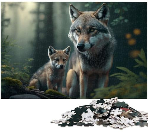 1000 teiliges Puzzle für Erwachsene Wolf mit Jungtier Puzzle Kunstwerk für Teenager ab 14 Jahren (Größe 38 x 26 cm)