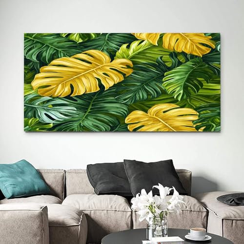 ZORYAN Monstera Wandbilder Dekoration Wohnzimmer Leinwand Bilder 60x120cm Grün Leinwandbild Schlafzimmer Deko, Wandbilder, Groß Kunstdruck Art Wanddeko Bild Decor Canvas