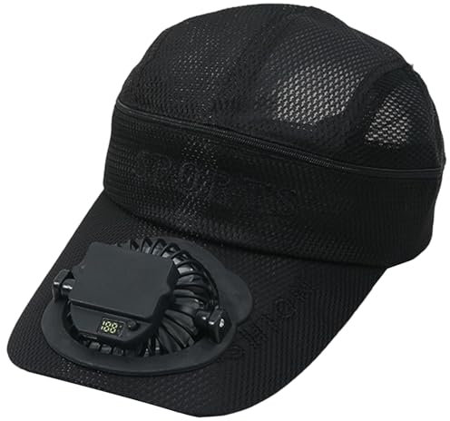 Travel Hat Baseball Cap, Built-in USB Solar Fan Power Supply, Fan Cap for Men and Women, Adjustable Wind Speed and Direction, 24 Sun Hat for Large Heads Women, black, One Size