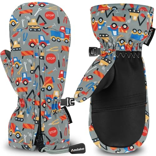 Andake Kinder-Skihandschuhe für Jungen und Mädchen, geeignet für Outdoor-Sportarten, elastische Bündchen, Reißverschluss, warm, wasserdicht