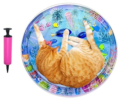 Cat Water Bed Play Mat - Sensory Water Pad with Inflatable Pump,Pet Cooling Cushion Thickened Crawling Pad for Floor Boredom Daily Travel Hot Weather Home Outdoor