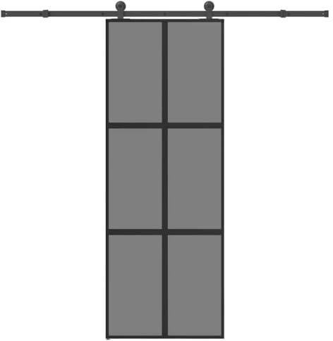 Qnhdfrt 30x81 In Smoked Glass Sliding Door Black Aluminum Frame
