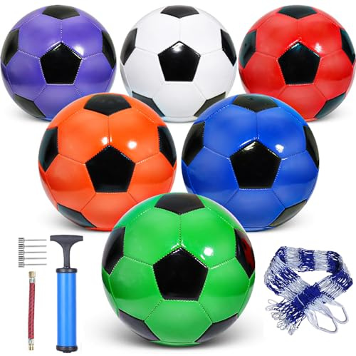 DHYLRICHER 6 Pack Size 5/4/3 Football Balls for Training & Matches – Official Size & Weight, Includes Carry Net, Air Pump,Ideal for Youth and Adult Players