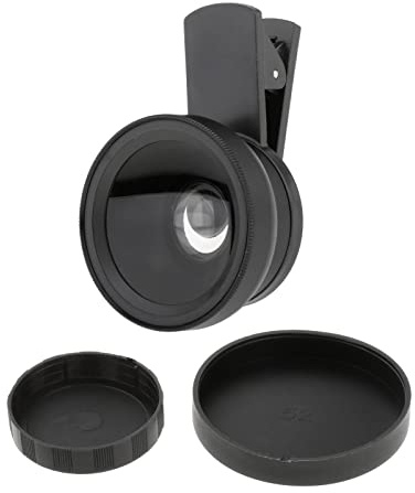 2-in-1 Phone Camera Lens Macro/Wide Angle Lens Clip Carry Pouch Black, 50x50x35mm