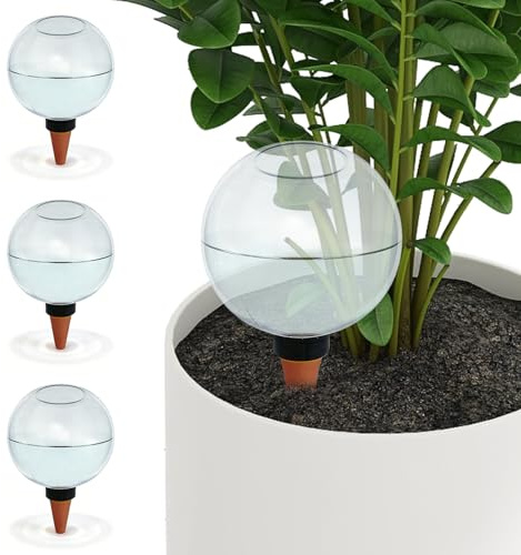 GOMETY 4 Pcs Boules d’Arrosage Plantes 500ml Globe d’Arrosage Automatique Transparent Arrosage Plante Vacances Réserve d’Eau avec Cônes d’Argile pour Plantes Intérieur Extérieur Jardin