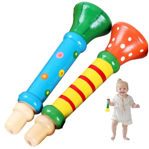 Spielzeug-Trompete, 2 Stück, , aus Holz, niedlich, sicher, Kleinkind-Trompete, Rollenspiel, lustige Musikinstrumente für Kleinkinder von 1–3 Jahren, zufällige Farbe, Spielzeug für Kinder im Alte