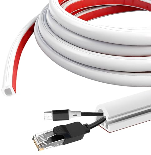 LOMGDOVC Silicone Cable Trunking Self-Adhesive 6m, Half Round Side Open Wire Cover, PVC Cable Tidy for TV, White Skirting Board Trunking, Cable Raceway Entry Cover for Home Office Walls & Floors