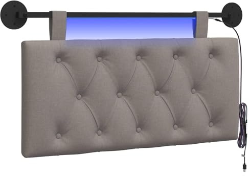 vidaXL Hängendes Kopfteil Mit LED Licht Taupe Stoff, Moderner Schlafzimmerkopf, rechteckiges Polster, Cozier Rückenlehne, minimalistische Deko, platzsparend