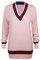 New Ladies V Neck Cable Knitted Cricket Jumper Womens Stretch Long Sleeve Stripe Top Pink Size 16