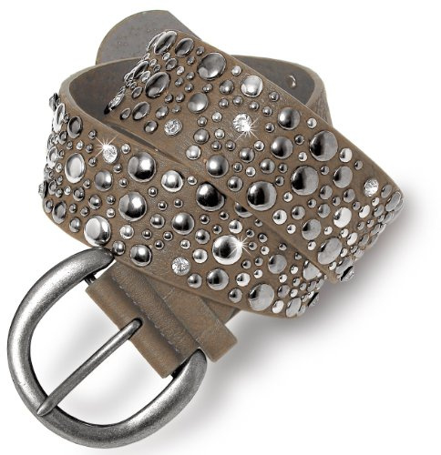 Caspar GU248 Damen Breiter Gürtel Taillengürtel mit Nieten und Strass, Gürtelgröße:90, Farbe:khaki