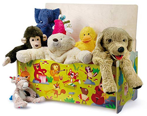 Dida - Concert dans la Forêt, Coffre à Jouets en Bois, Grand Conteneur en Bois et Banc de Jeux pour la Chambre d'Enfants, Meubles Montessori