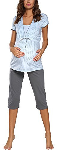 Italian Fashion Pyjama Femme Enceinte | Pyj' Allaitement Coton | Tenue Maternité Accouchement | 2 Pièces avec T-Shirt Manches Courtes & et 3/4 Pantalon | Pyjama Grossesse et Maternité S-XXL