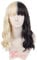 Topcosplay Damen Perücke Halb Schwarz und Halb Blond Lange Natürliche Gewellte Synthetische Perücken für Kostümparty Halloween Karneval