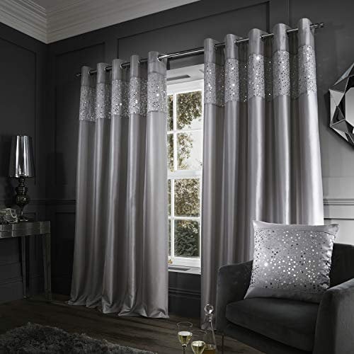 Catherine Lansfield Glitzy 1 Paar Vorhänge, Synthetisch, Grey, 66x54 Inch